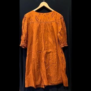 Universal Thread Prarie Eyelet Dress in Rust Ochre